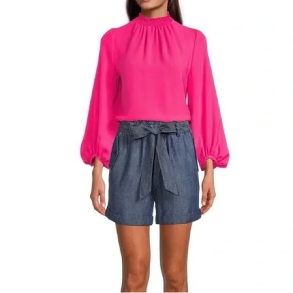 Trina Turk Pants - TRINA TURK Serenity High Waist Paper Bag Shorts Linen Blend Chambray Sz Large